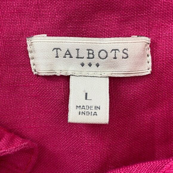 Talbots Top Womens Large Pink 100% Linen Button Up Roll Tab Long Sleeve Classic - Picture 9 of 13